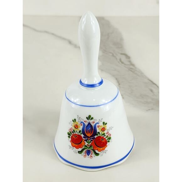 Reutter Bell White Porcelain 5 1/2" Blue Trim Orange Floral Design 20s Germany - Picture 5 of 12